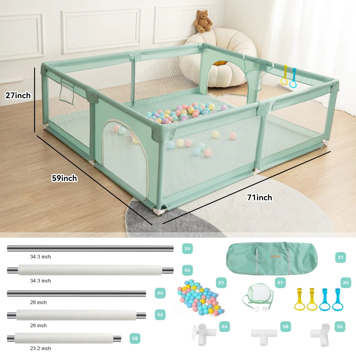 63x63'' Gray Baby Playpen A546809