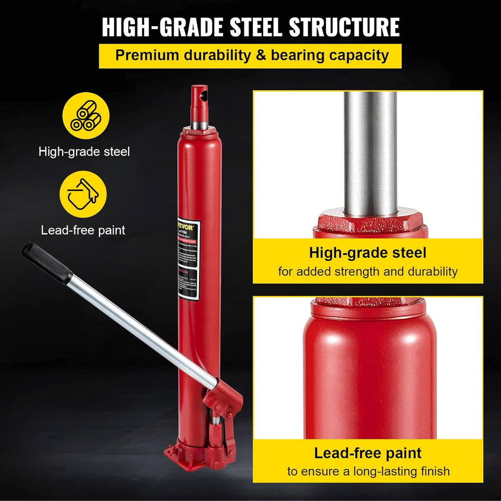 Hydraulic Long Ram Jack, 4 Tons Capacity, Red, Pack of 2 S272668