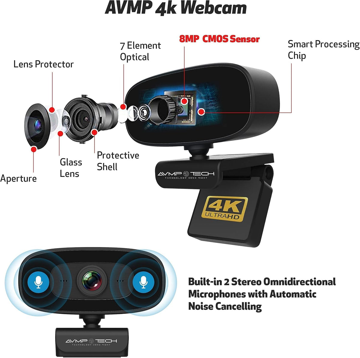4K Ultra HD 8MP Autofocus USB Webcam with Microphone T916483