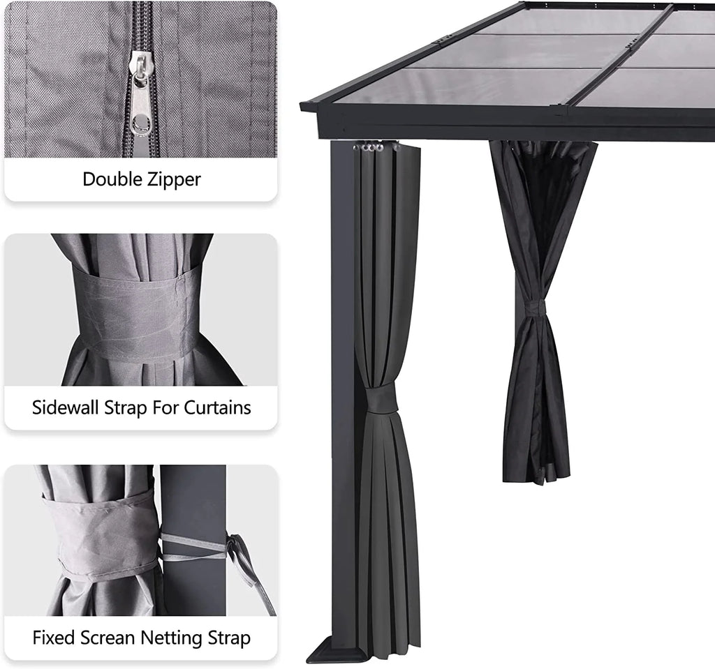 10 x 13FT Polycarbonate Hardtop Gazebo with Aluminum Frame P58957