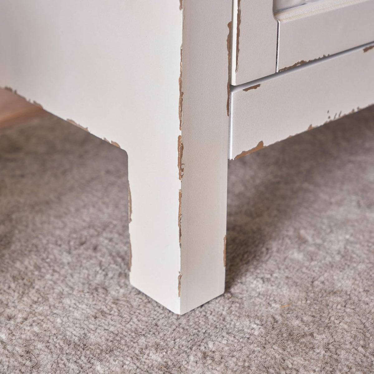 Distressed White Brown Firwood Cabinet E706402