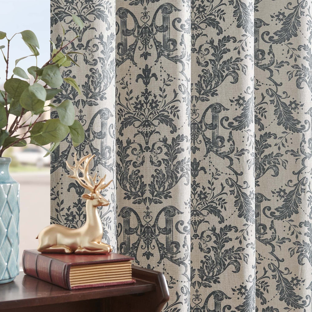 84 inches Greyish Beige Faux Linen Room Darkening Curtains 2 Panels L486