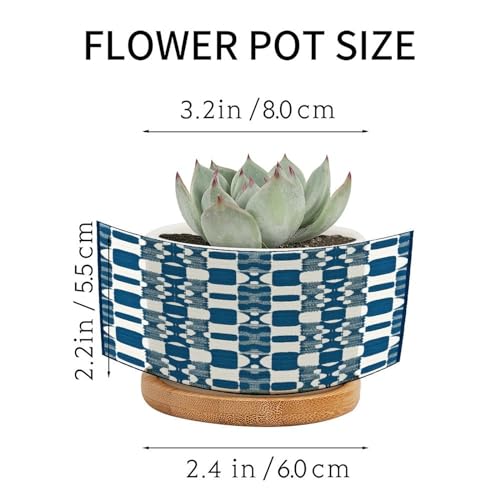 Blue and White Ceramic Planters with Drainage Holes and Saucers Q533298