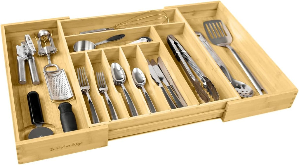 Expandable 28 Inch Bamboo Utensil Organizer, 10 Compartments, Pack of 2 X24642