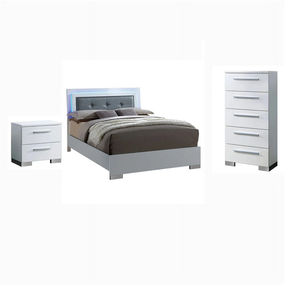 Glossy White Wood Bedroom Set King J28994