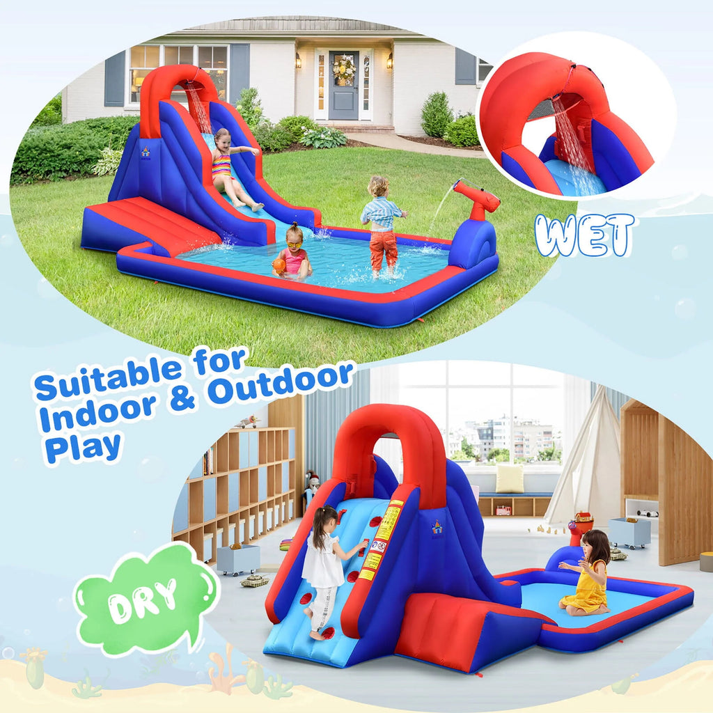 Inflatable Waterslide with Climbing Wall Slide Splash Pool Swim Rings U3582