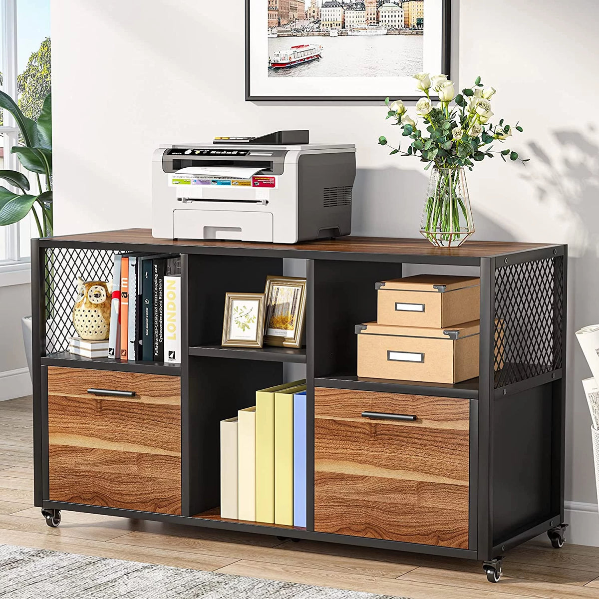 2 Drawer Rustic Brown Wood Lateral File Cabinet O790