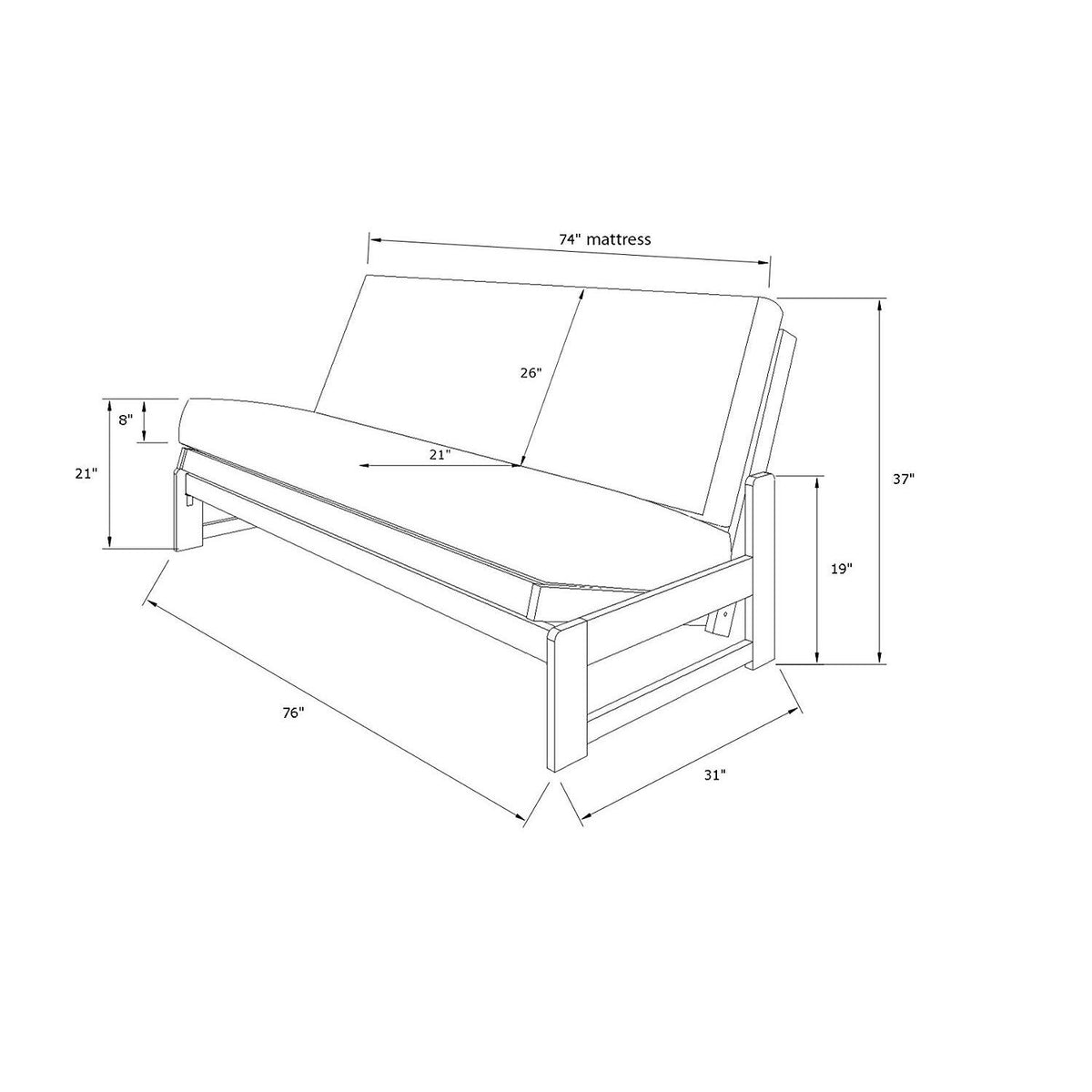 Vintage Futon Frame with Suede Black Mattress E7176