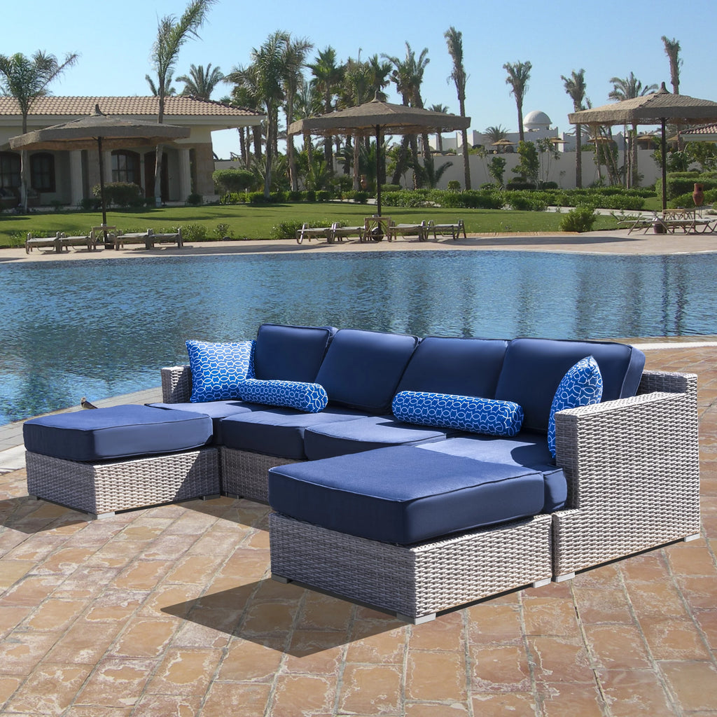 HDPE Wicker 6 Piece Outdoor Conversation Sofa Set with Cushion F4946