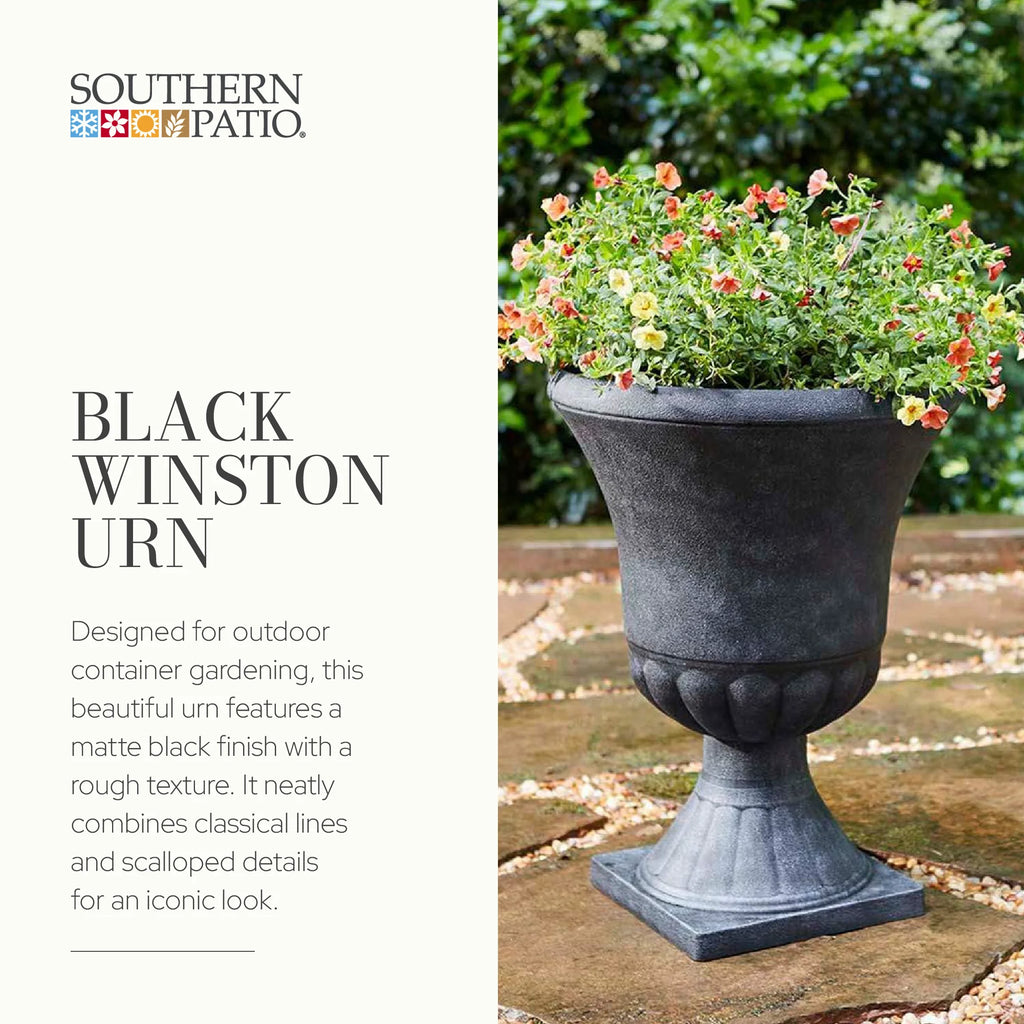 16 Inch Resin Outdoor Planter, Black (2 Pack) Z5951