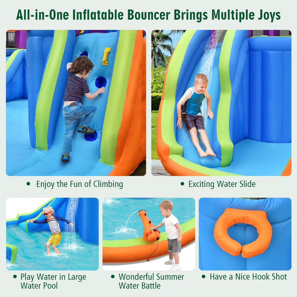 6 in 1 Inflatable Dual Slide Water Park Climbing Bouncer with 950W Blower D430