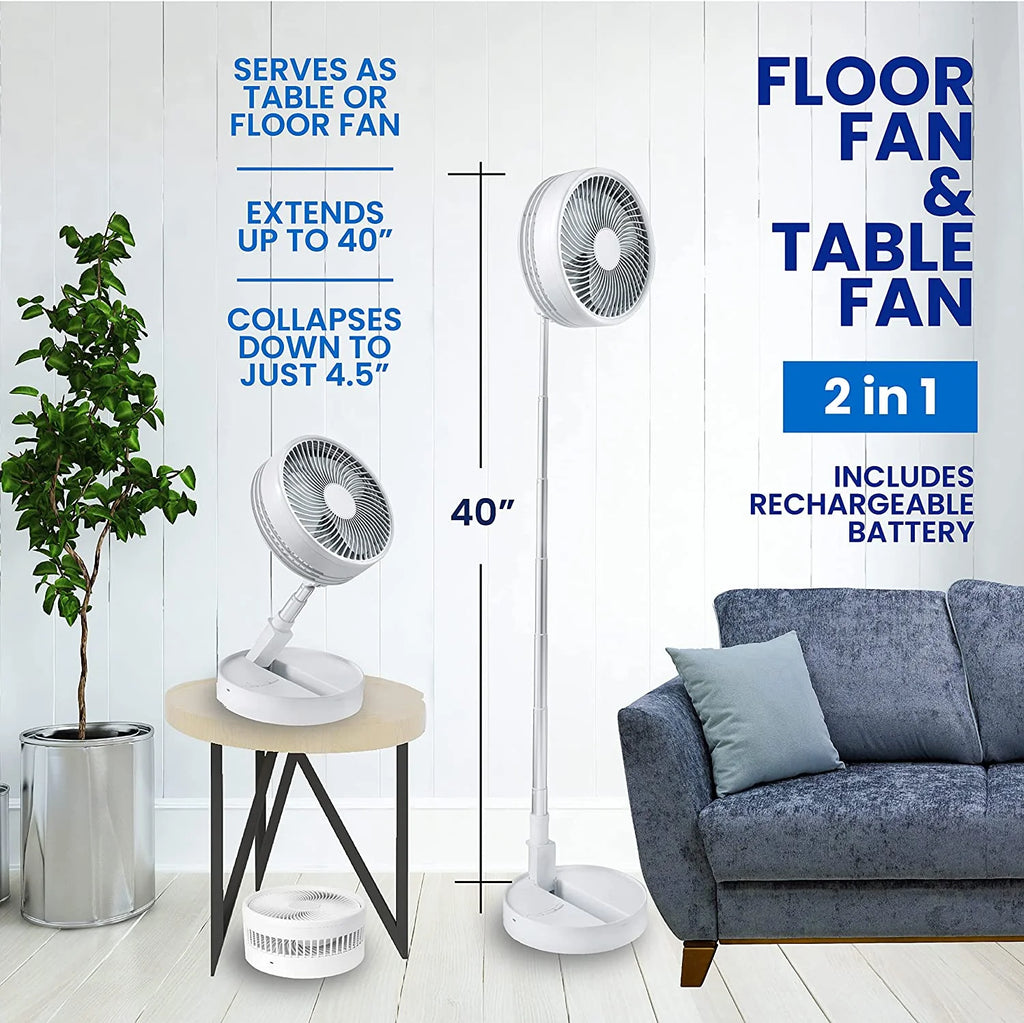 Adjustable Height 40 in. Foldable Portable Rechargeable Floor and Table Fan N182