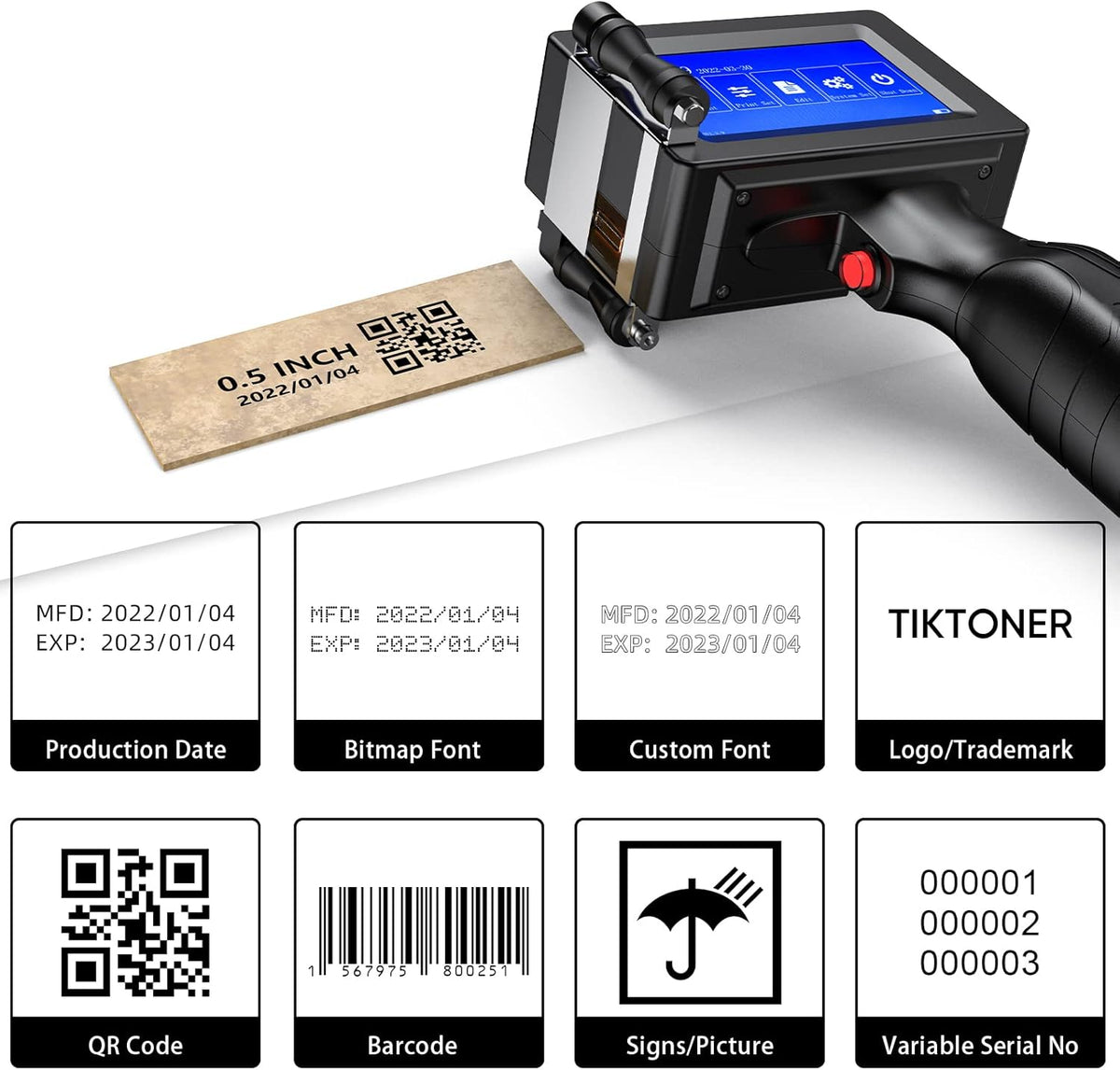 Handheld Inkjet Printer with 3.7 Inch Touch Screen H508