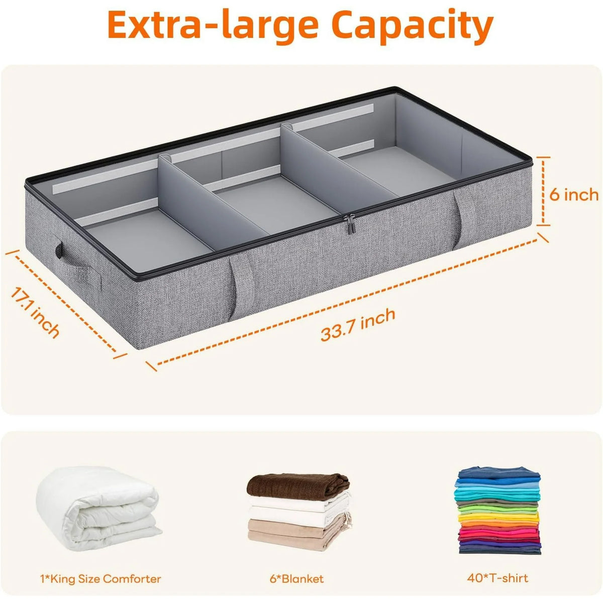 Grey 2 Pack Under Bed Storage Containers with Dividers D702