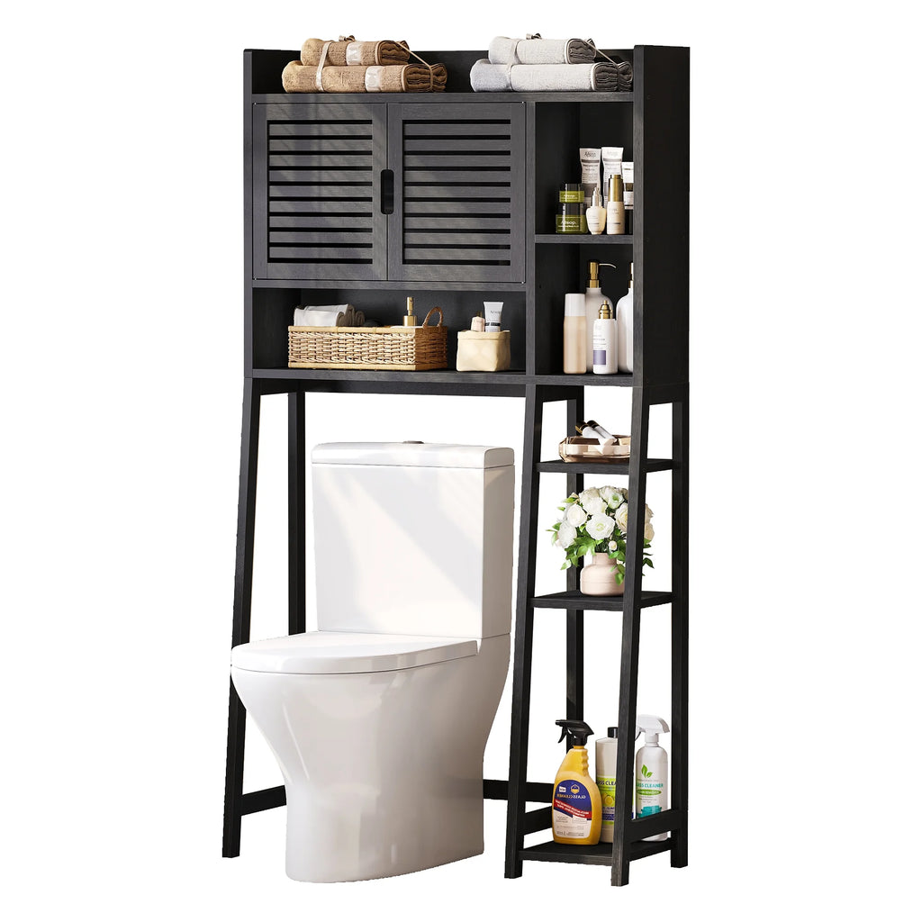 Black Over The Toilet Storage Cabinet with Door and Adjustable Shelf Z9614
