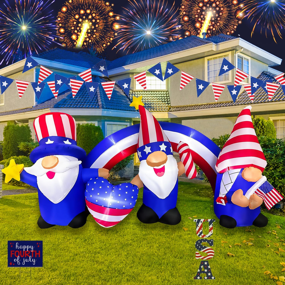 7 FT Inflatable 3 Gnomes with Archway Decorations C8497