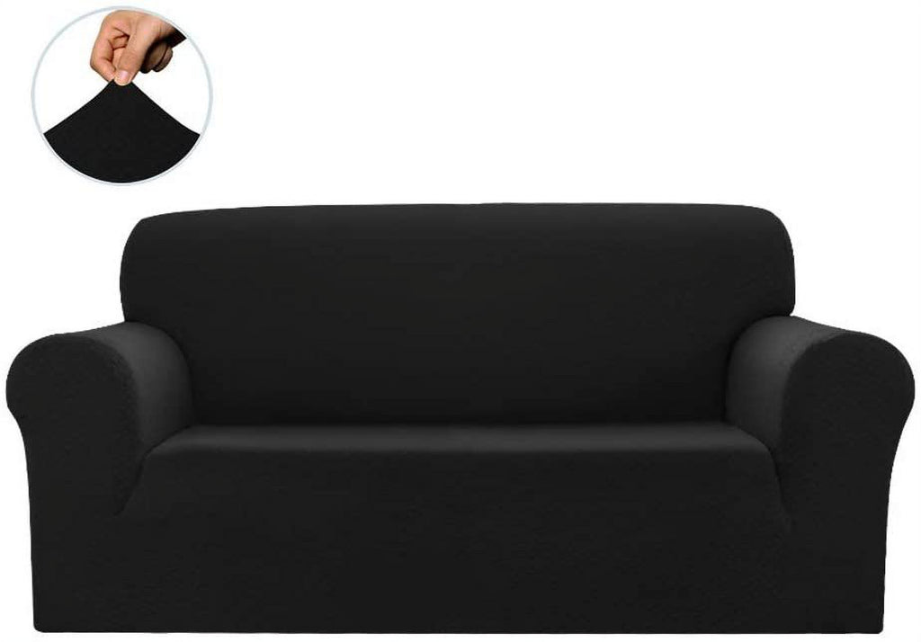 Black Polyester Spandex 3pc SlipCover Set for Sofa Loveseat Couch O5152