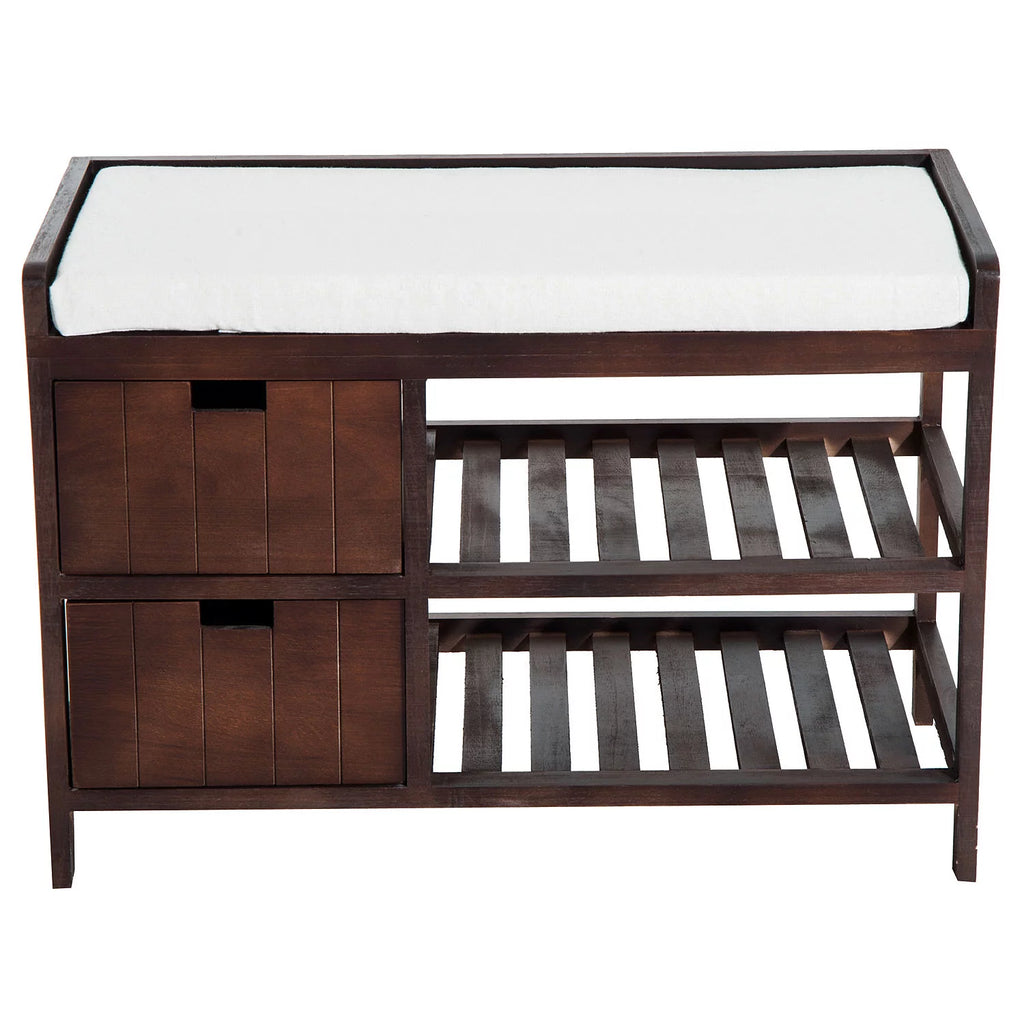 Compact Rustic Wooden Shoe Rack Bench with Drawers O9584