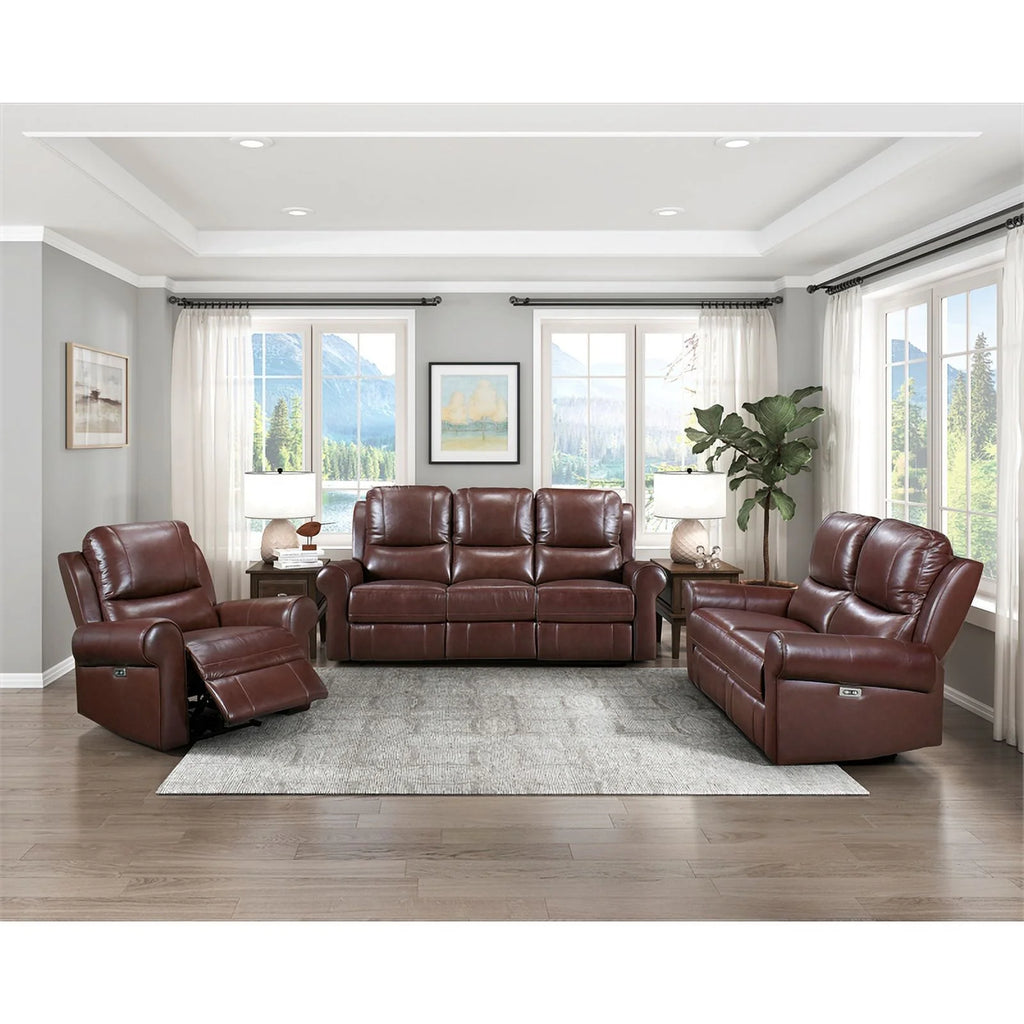 Brown Leather Match Power Double Reclining Love Seat T233897
