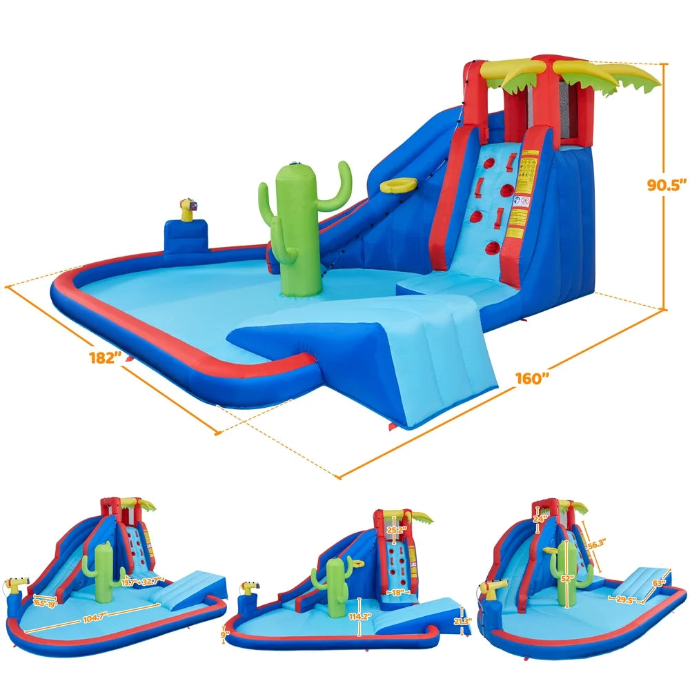 15.2′ L x 13.4′ W x 7.5′ H Inflatable Water Slide with Storage Bag & 520 W Blower H96615