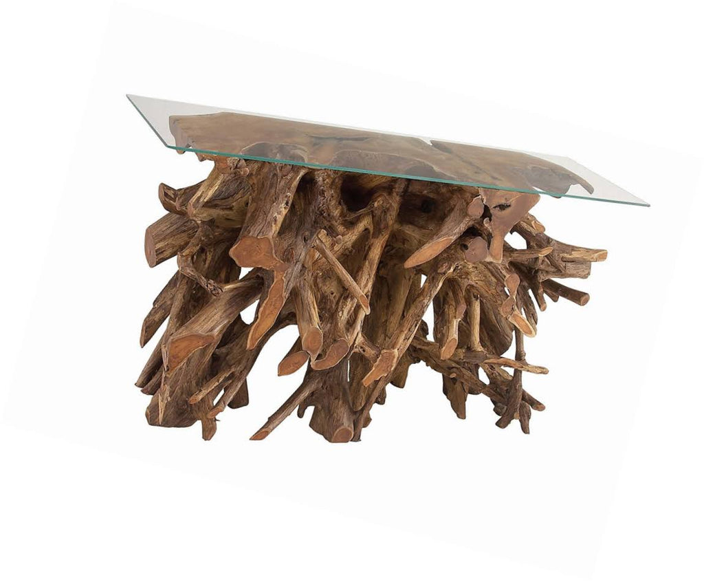 Teak Glass Console Table Y993853