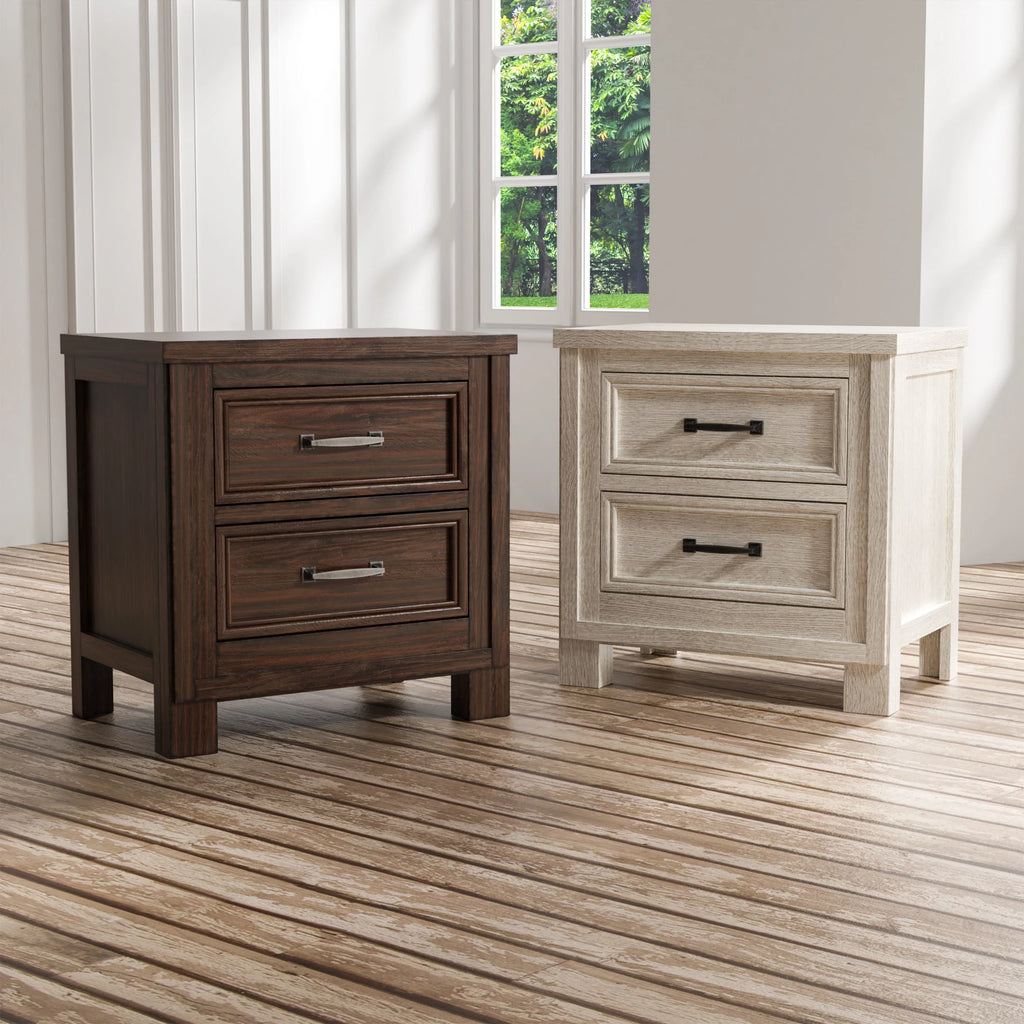 Solid Wood 2-Drawer Nightstand with USB L356
