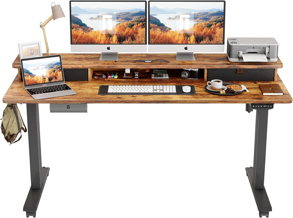 48 x 24 Inch Electric Standing Desk with Double Drawer and Storage Shelf I620