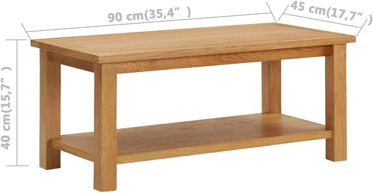 Solid Oak Wood Coffee Table Brown Dark Rectangular 35.4"x17.7"x15.7" P152
