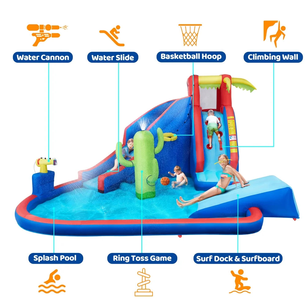15.2′ L x 13.4′ W x 7.5′ H Inflatable Water Slide with Storage Bag & 520 W Blower H96615