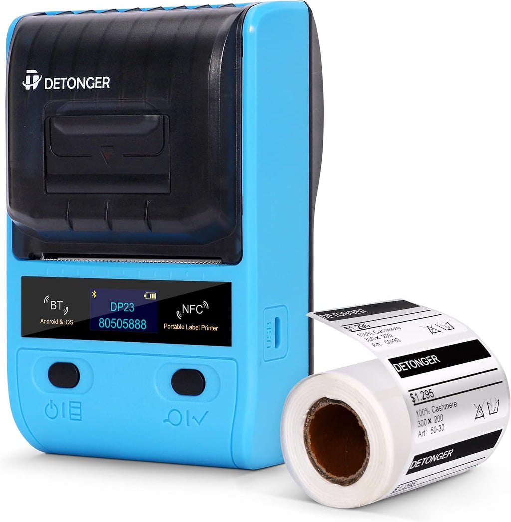Portable Bluetooth Thermal Label Printer with 1 Pack 50x30mm Label, Black E27301