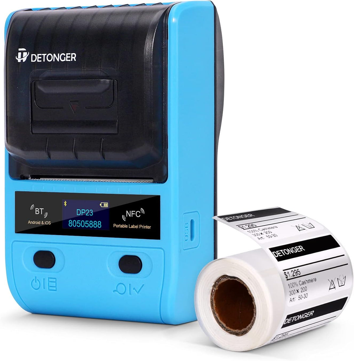 Portable Bluetooth Thermal Label Printer with 1 Pack 50x30mm Label, Black E27301