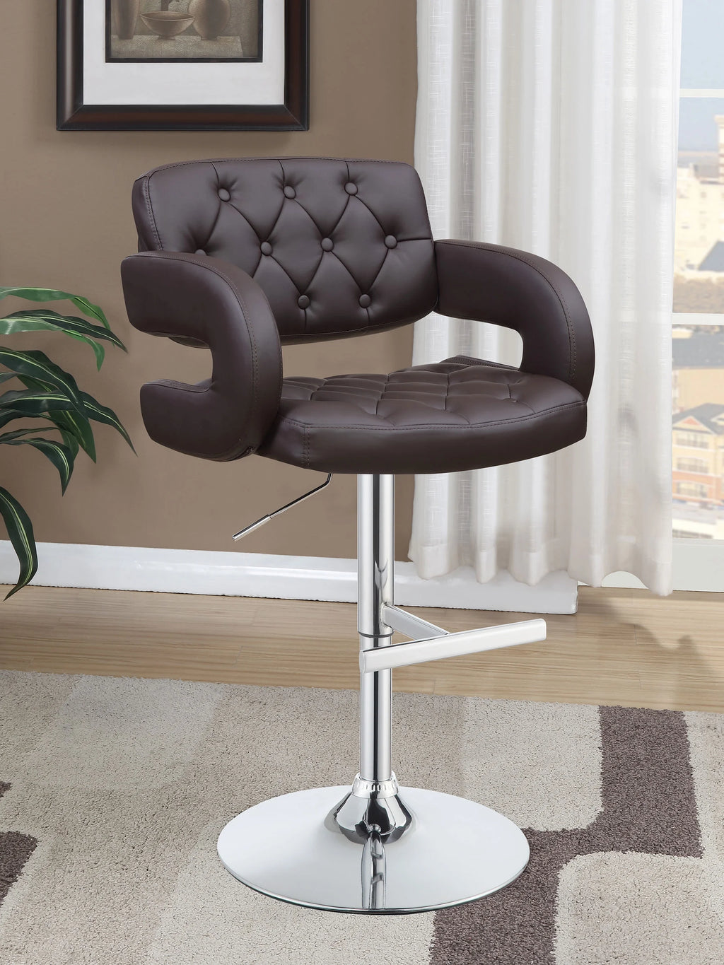 Adjustable Bar Stool Chrome and Brown D8420