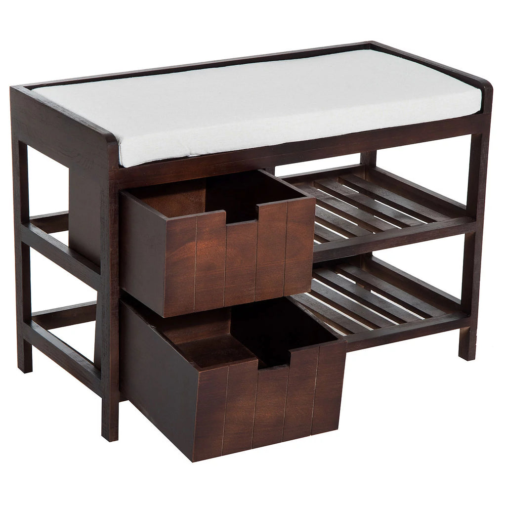 Compact Rustic Wooden Shoe Rack Bench with Drawers O9584