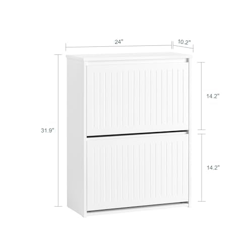 White Shoe Storage Cabinet with 2 Flip-Drawers I680926