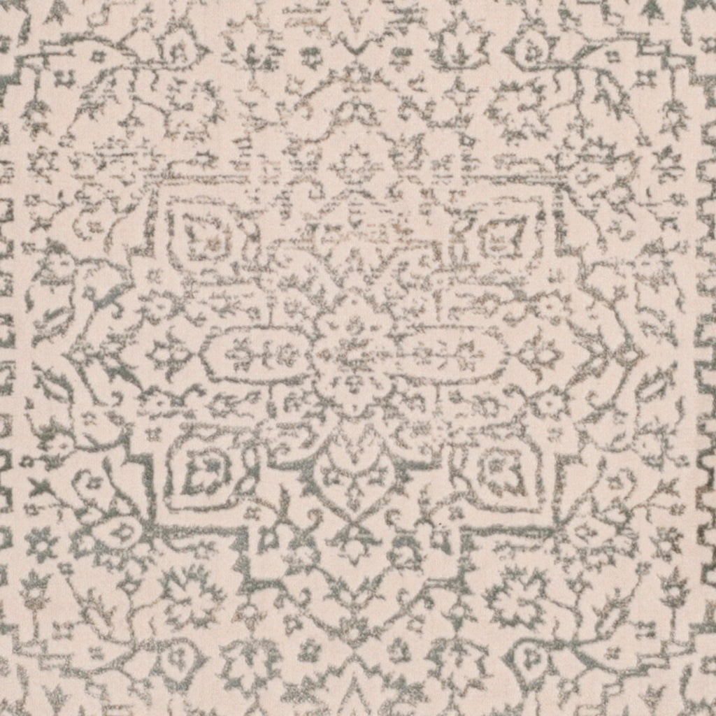 Light Blue Ivory Geometric Floral Runner Rug C600