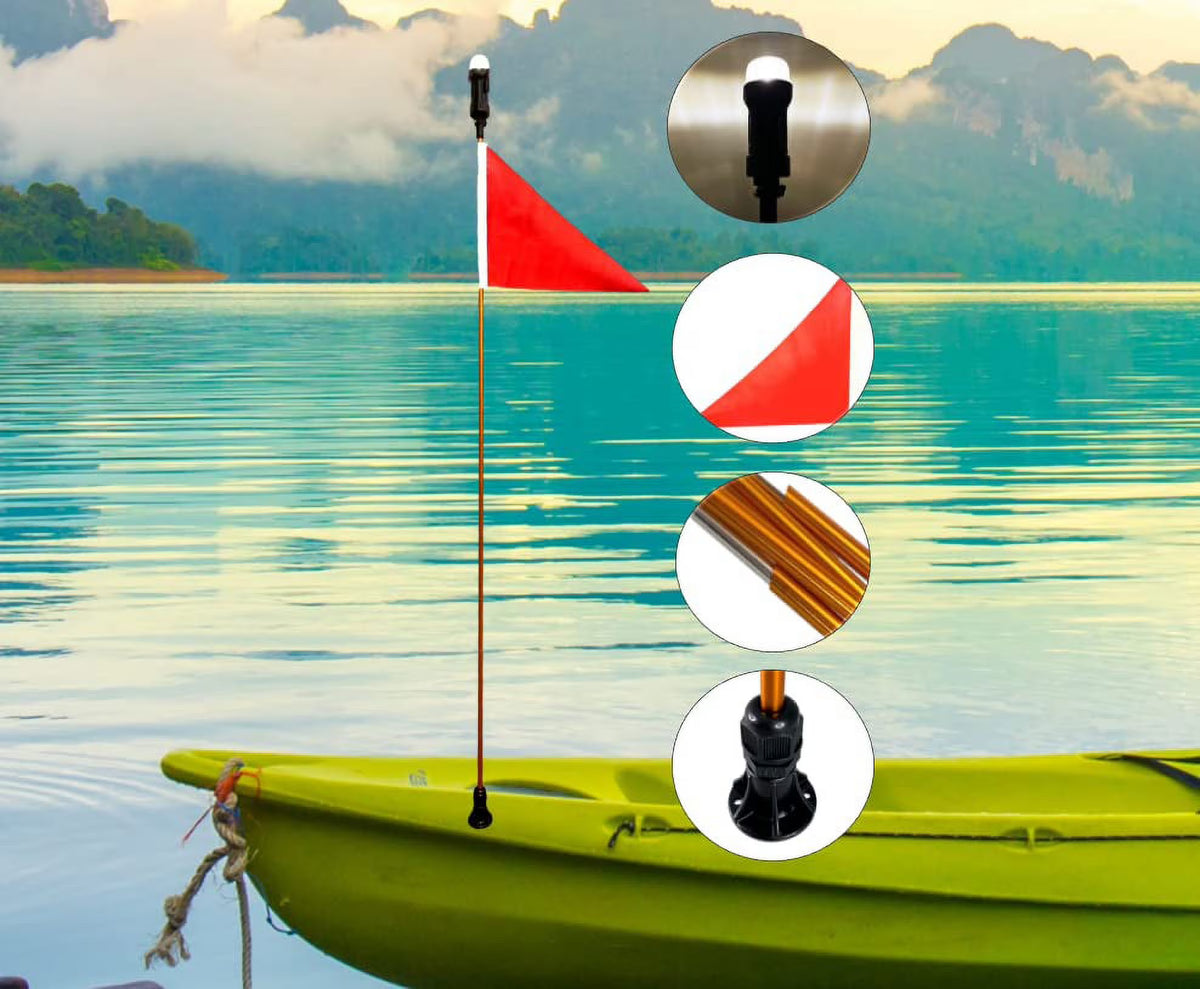 Red Triangle Flag Pole Socket Base Bronze Anodize Aluminum 5/16" Tube Foldable Pole with Light Y695