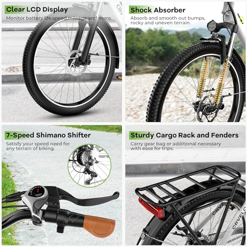 26" Electric Bike, 1000W Peak, Removable Battery, 7-Speed S9827