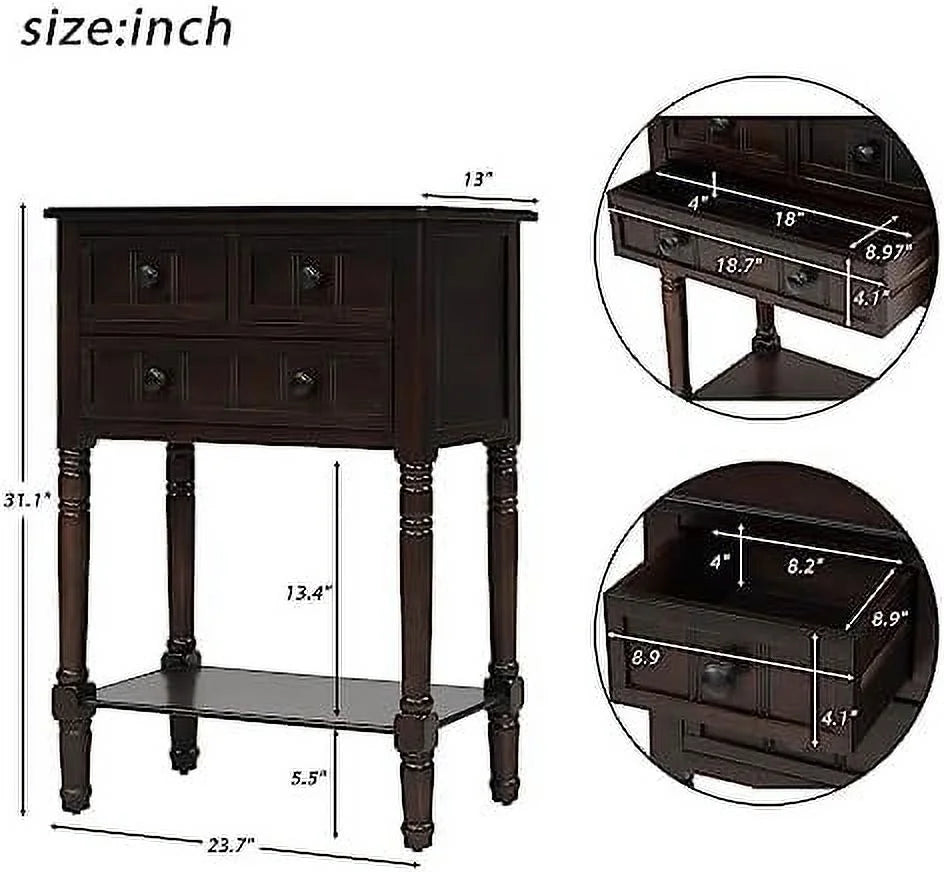 White Narrow Console Table with Drawers C522