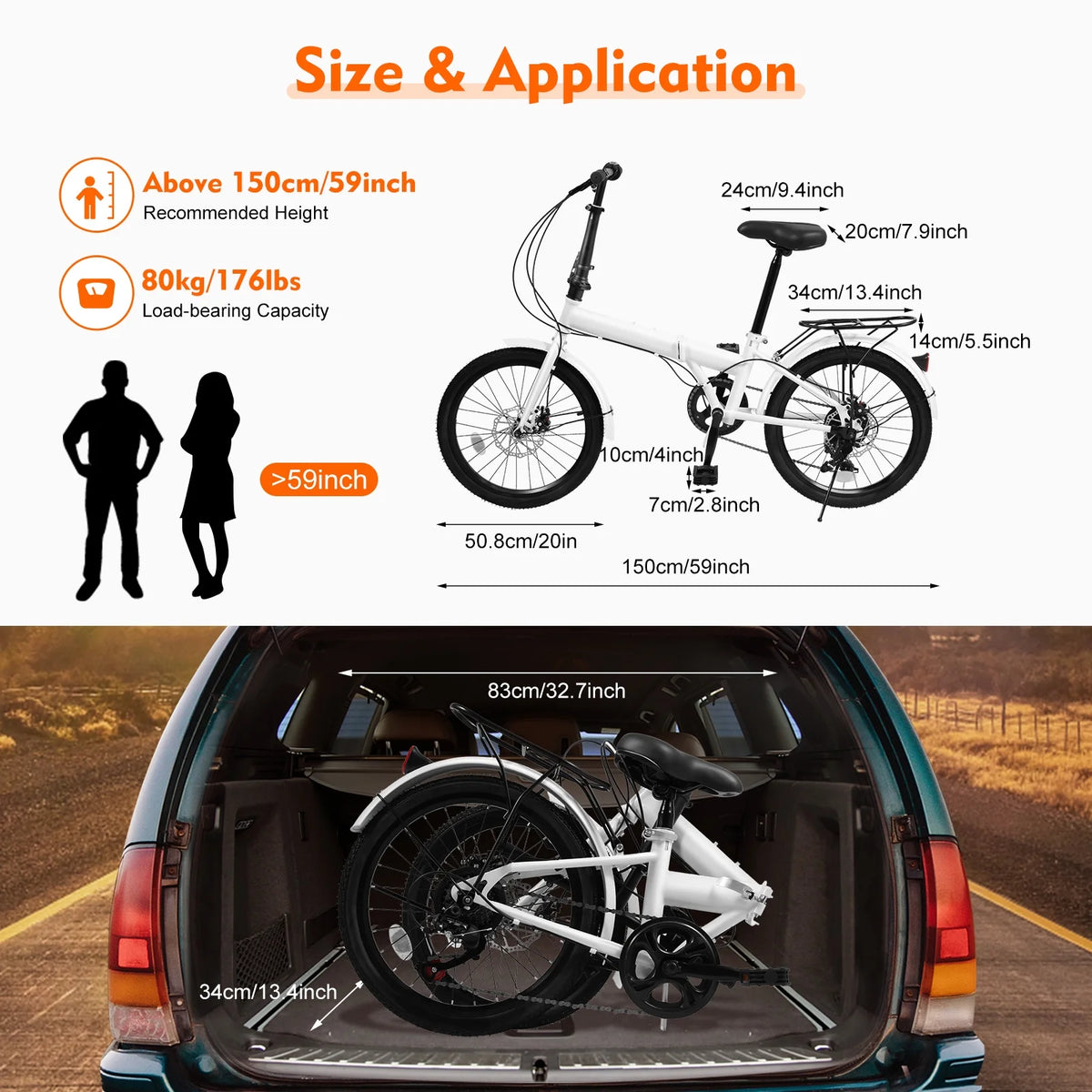 White 20-inch 7 Speed Folding Bicycle H45136