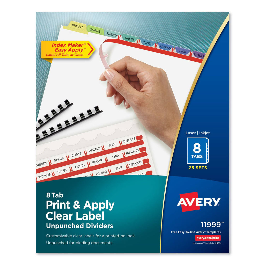 Clear Label Unpunched Dividers, 8-Tab, Ltr, 25 J26820