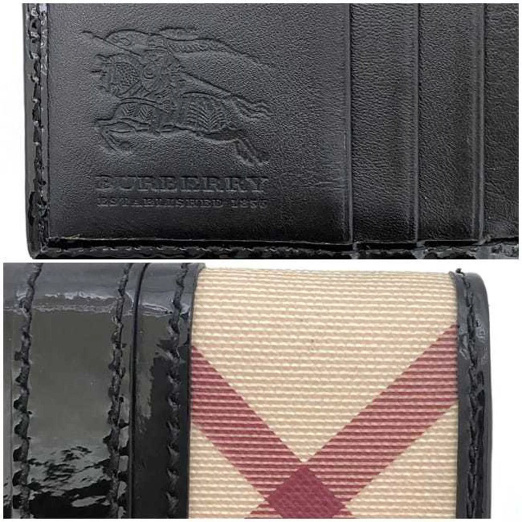 Pre-Owned Beige Black Check PVC Patent Leather Wallet W2194