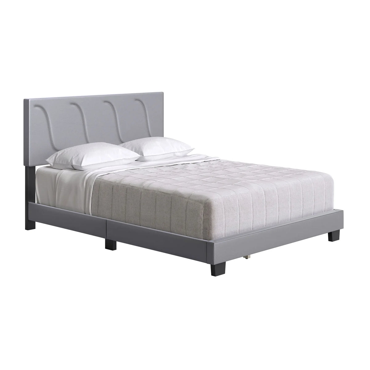 Grey Faux Leather King Platform Bed Frame and Headboard W193