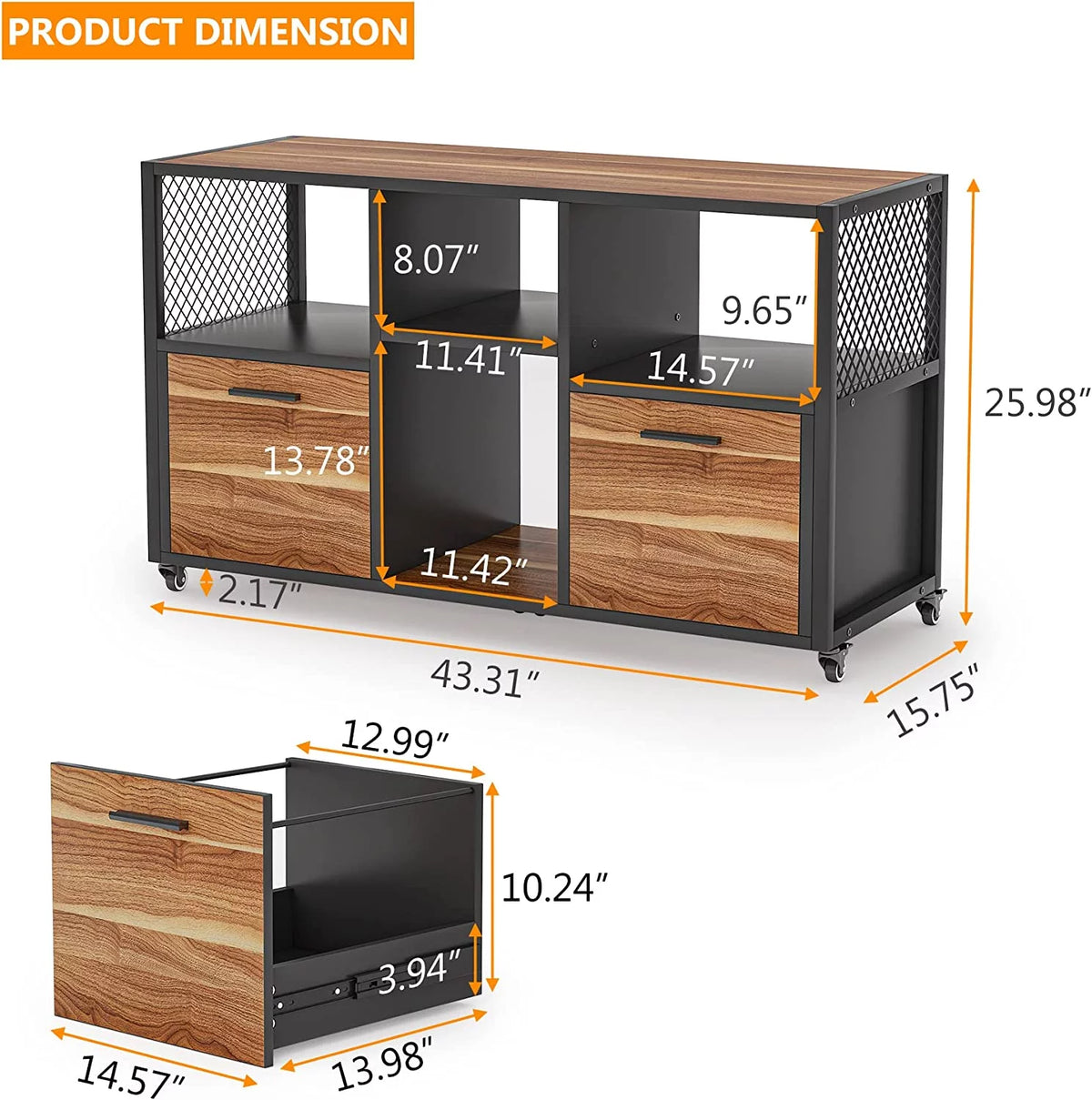 2 Drawer Rustic Brown Wood Lateral File Cabinet O790