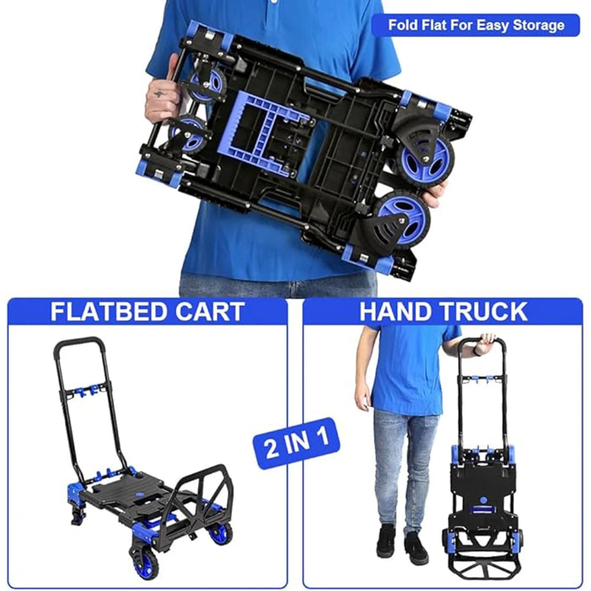 Folding Hand Truck Dolly with Retractable Handle and 4 Wheels Y50106