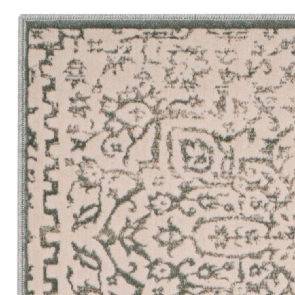 Light Blue Ivory Geometric Floral Runner Rug C600