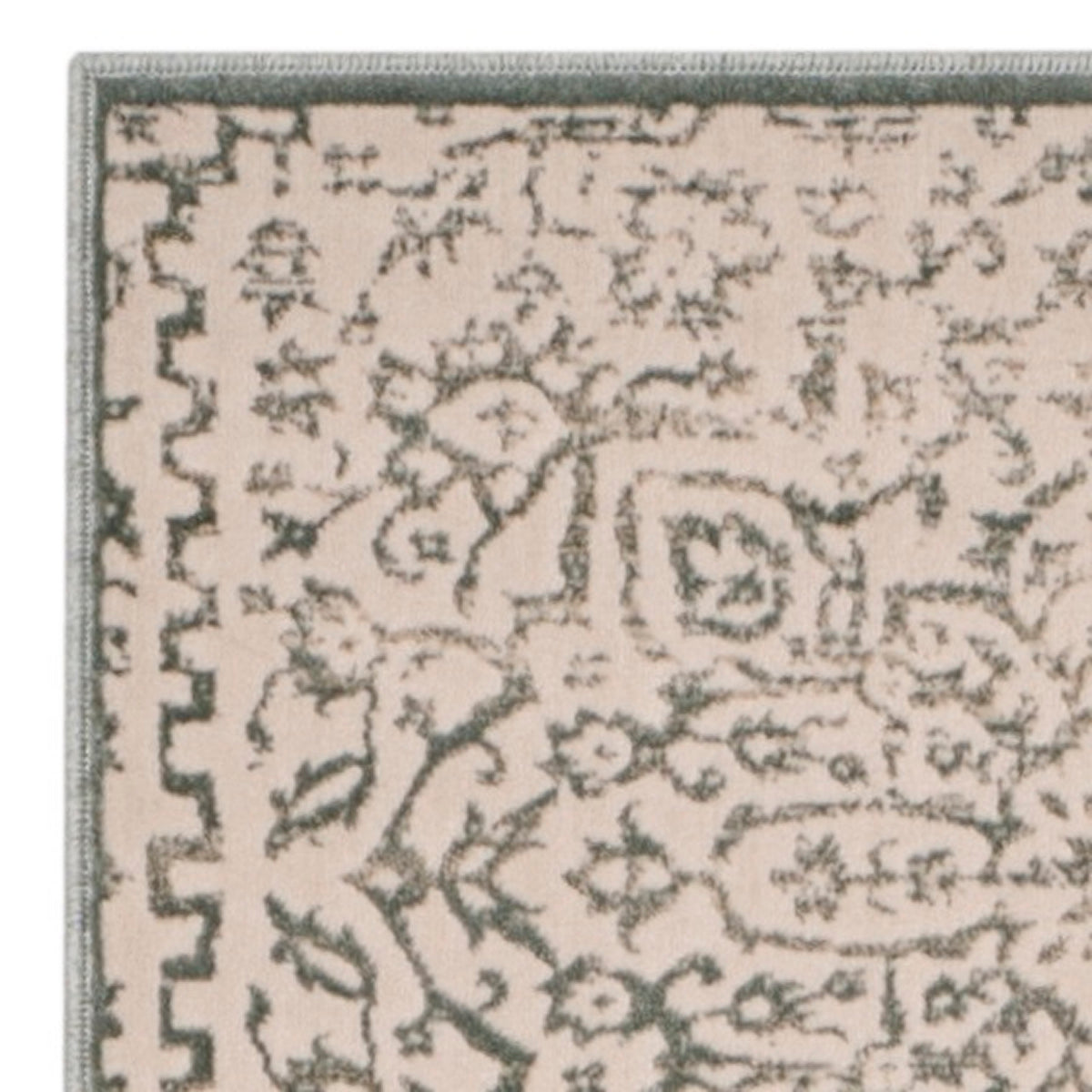 Light Blue Ivory Geometric Floral Runner Rug C600