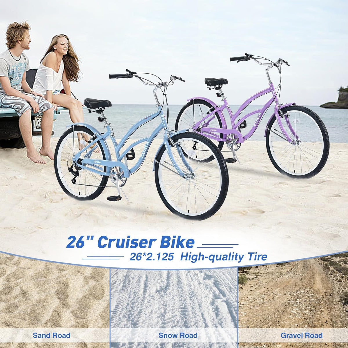 26 Inch 7 Speeds Steel Frame Beach Cruiser Bike Y202994