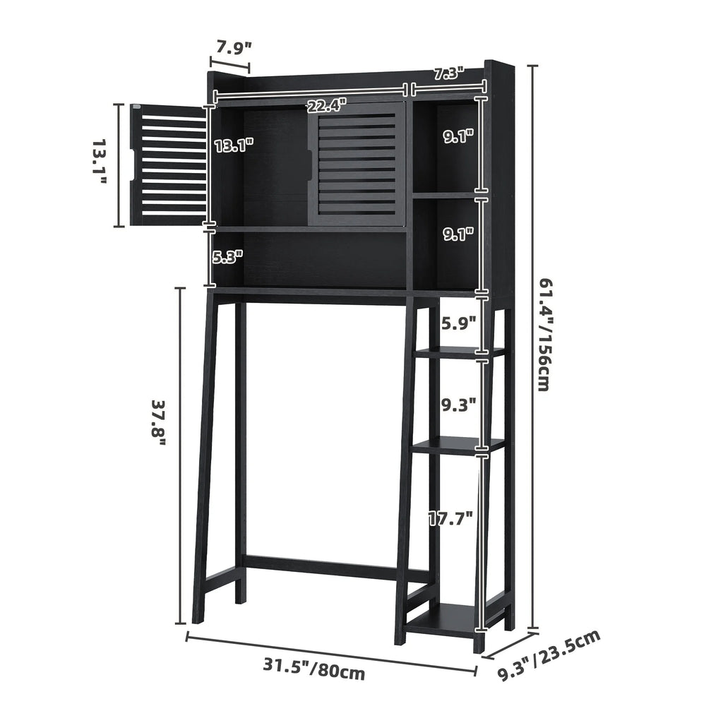 Black Over The Toilet Storage Cabinet with Door and Adjustable Shelf Z9614