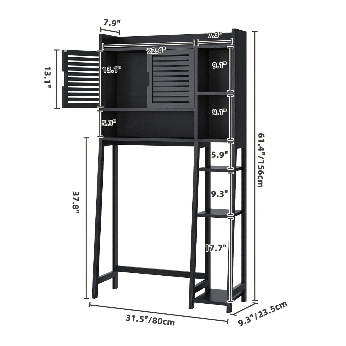Black Over The Toilet Storage Cabinet with Door and Adjustable Shelf Z9614