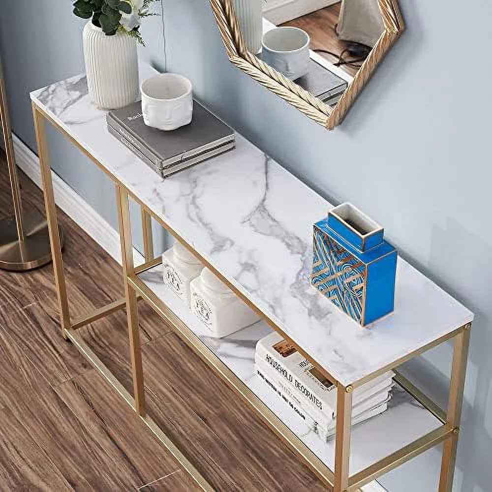 Narrow White Marble Console Table 47 inch P4745